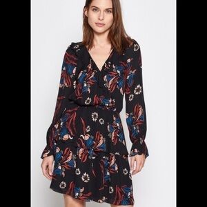 Joie Nour Silk Ruffle Mini Dress in Caviar Size S